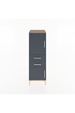 Hyperion Dolap 2 Raflı 2 Çekmeceli 2 Kapaklı 44x44x134 Çam-Antrasit