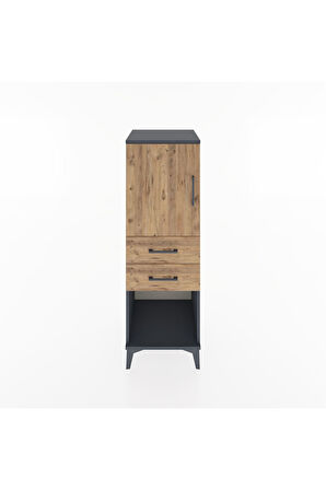 Hyperion Dolap 2 Raflı 2 Çekmeceli Tek Kapaklı 44x44x134 Antrasit-Çam