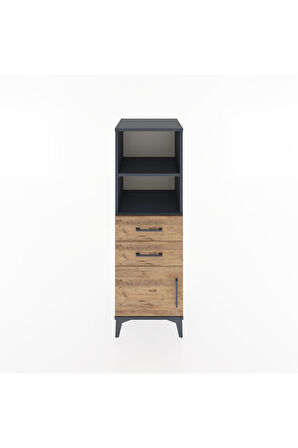 Hyperion Dolap 2 Raflı 2 Çekmeceli Tek Kapaklı 44x44x134 Antrasit-Çam