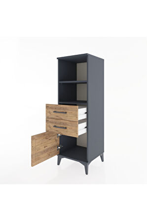 Hyperion Dolap 2 Raflı 2 Çekmeceli Tek Kapaklı 44x44x134 Antrasit-Çam