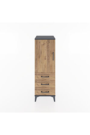 Hyperion Dolap 2 Raflı 3 Çekmeceli Tek Kapaklı 44x44x134 Antrasit-Çam
