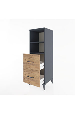 Hyperion Dolap 2 Raflı 2 Çekmeceli 44x44x134 Antrasit-Çam