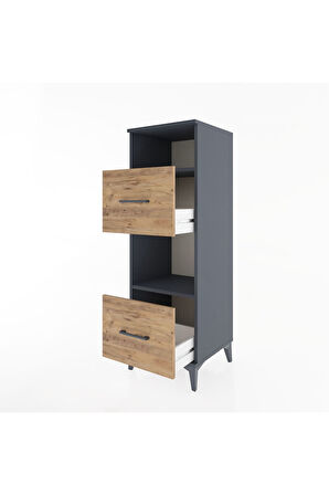 Hyperion Dolap 2 Raflı 2 Çekmeceli 44x44x134 Antrasit-Çam