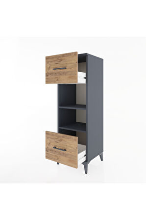Hyperion Dolap 2 Raflı 2 Çekmeceli 44x44x134 Antrasit-Çam