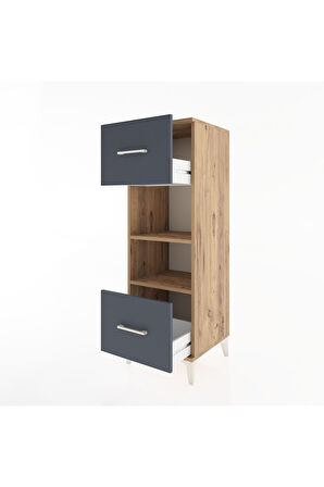 Hyperion Dolap 2 Raflı 2 Çekmeceli 44x44x134 Çam-Antrasit