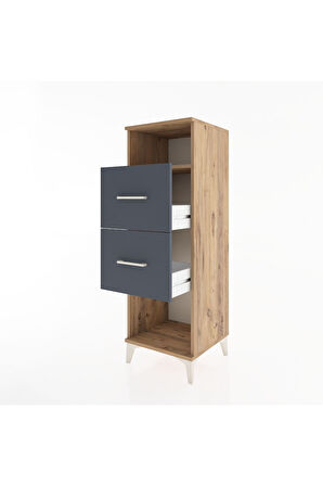 Hyperion Dolap Tek Raflı 2 Çekmeceli 44x44x134 Çam-Antrasit