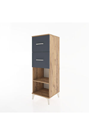 Hyperion Dolap Tek Raflı 2 Çekmeceli 44x44x134 Çam-Antrasit