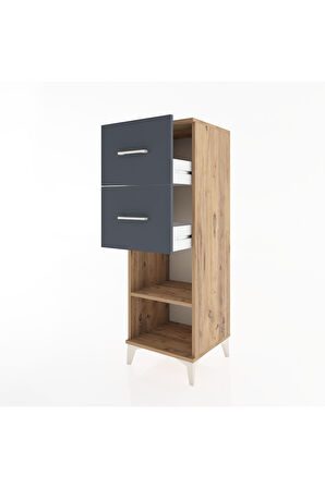 Hyperion Dolap Tek Raflı 2 Çekmeceli 44x44x134 Çam-Antrasit