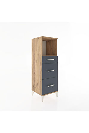 Hyperion Dolap Tek Raflı 3 Çekmeceli 44x44x134 Çam-Antrasit