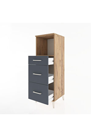 Hyperion Dolap Tek Raflı 3 Çekmeceli 44x44x134 Çam-Antrasit