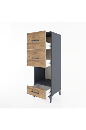 Hyperion Dolap Tek Raflı 3 Çekmeceli 44x44x134 Antrasit-Çam