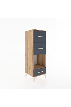 Hyperion Dolap Tek Raflı 3 Çekmeceli 44x44x134 Çam-Antrasit