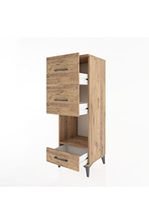 Hyperion Dolap Tek Raflı 3 Çekmeceli 44x44x134 Çam-Çam