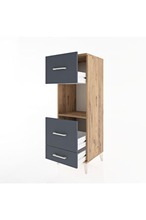 Hyperion Dolap Tek Raflı 3 Çekmeceli 44x44x134 Çam-Antrasit