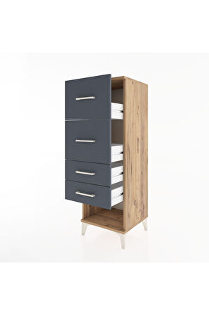 Hyperion Dolap 4 Çekmeceli 44x44x134 Çam-Antrasit