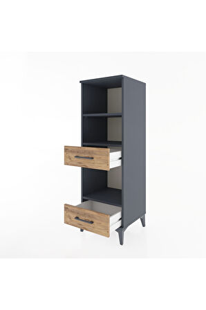Hyperion Dolap 3 Raflı 2 Çekmeceli 44x44x134 Antrasit-Çam