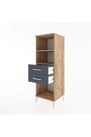 Hyperion Dolap 2 Raflı 2 Çekmeceli 44x44x134 Çam-Antrasit