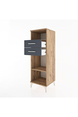 Hyperion Dolap 2 Raflı 2 Çekmeceli 44x44x134 Çam-Antrasit