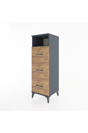 Hyperion Dolap Tek Raflı 3 Çekmeceli 44x44x134 Antrasit-Çam