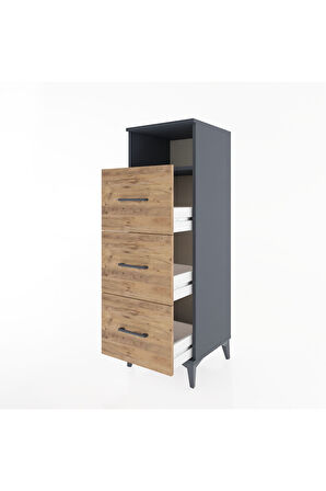 Hyperion Dolap Tek Raflı 3 Çekmeceli 44x44x134 Antrasit-Çam