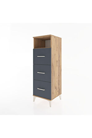 Hyperion Dolap Tek Raflı 3 Çekmeceli 44x44x134 Çam-Antrasit
