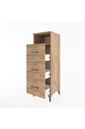 Hyperion Dolap Tek Raflı 3 Çekmeceli 44x44x134 Çam-Çam