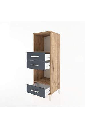 Hyperion Dolap 2 Raflı 3 Çekmeceli 44x44x134 Çam-Antrasit