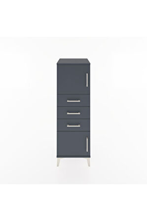 Hyperion Dolap Tek Raflı 3 Çekmeceli 2 Kapaklı 44x44x134 Antrasit-Antrasit