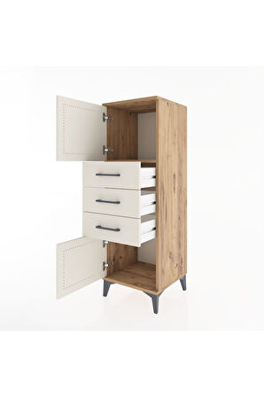 Hyperion Dolap Tek Raflı 3 Çekmeceli 2 Kapaklı 44x44x134 Çam-Aytaşı