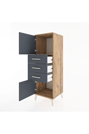 Hyperion Dolap Tek Raflı 3 Çekmeceli 2 Kapaklı 44x44x134 Çam-Antrasit