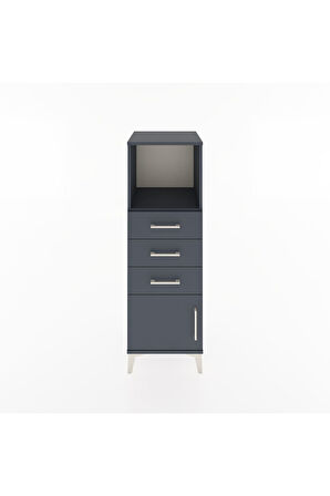 Hyperion Dolap Tek Raflı 3 Çekmeceli Tek Kapaklı 44x44x134 Antrasit-Antrasit