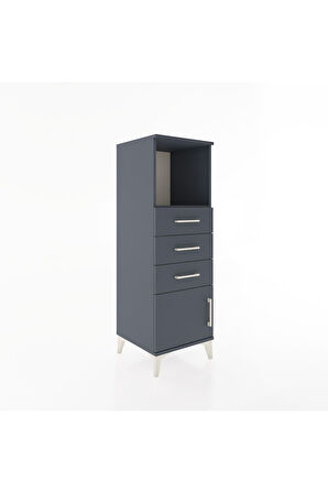 Hyperion Dolap Tek Raflı 3 Çekmeceli Tek Kapaklı 44x44x134 Antrasit-Antrasit