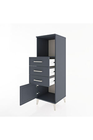 Hyperion Dolap Tek Raflı 3 Çekmeceli Tek Kapaklı 44x44x134 Antrasit-Antrasit