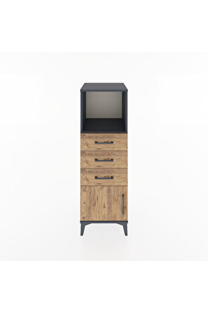 Hyperion Dolap Tek Raflı 3 Çekmeceli Tek Kapaklı 44x44x134 Antrasit-Çam
