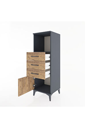 Hyperion Dolap Tek Raflı 3 Çekmeceli Tek Kapaklı 44x44x134 Antrasit-Çam