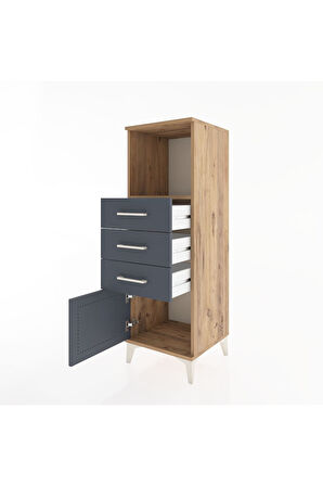 Hyperion Dolap Tek Raflı 3 Çekmeceli Tek Kapaklı 44x44x134 Çam-Antrasit