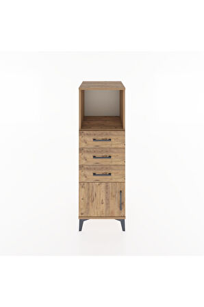 Hyperion Dolap Tek Raflı 3 Çekmeceli Tek Kapaklı 44x44x134 Çam-Çam