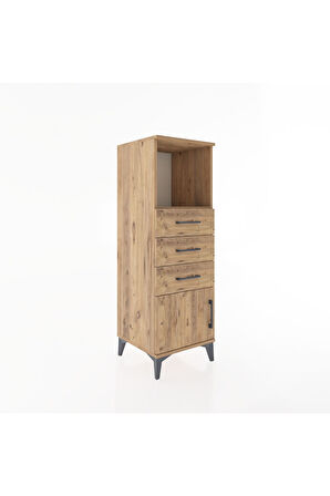 Hyperion Dolap Tek Raflı 3 Çekmeceli Tek Kapaklı 44x44x134 Çam-Çam