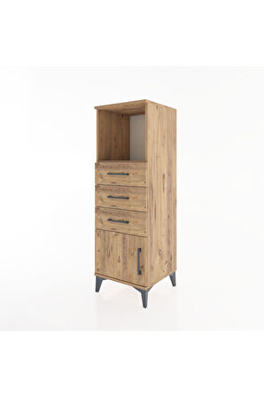 Hyperion Dolap Tek Raflı 3 Çekmeceli Tek Kapaklı 44x44x134 Çam-Çam