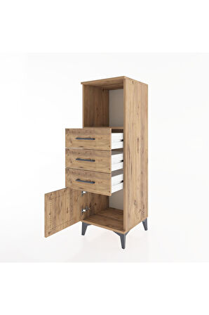 Hyperion Dolap Tek Raflı 3 Çekmeceli Tek Kapaklı 44x44x134 Çam-Çam