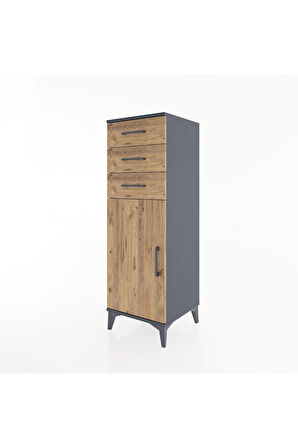 Hyperion Dolap 3 Çekmeceli Tek Kapaklı 44x44x134 Antrasit-Çam