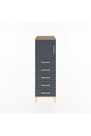 Hyperion Dolap Tek Raflı 5 Çekmeceli Tek Kapaklı 44x44x134 Çam-Antrasit