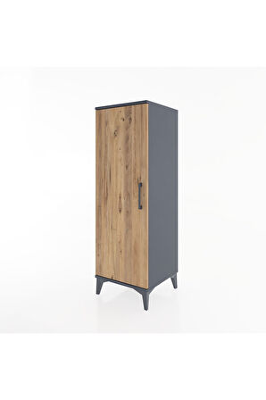 Hyperion Dolap Tek Raflı Tek Kapaklı Tek Askılı 44x44x134 Antrasit-Çam