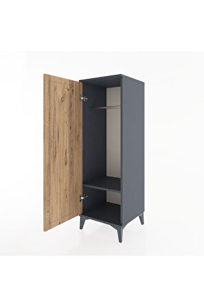 Hyperion Dolap Tek Raflı Tek Kapaklı Tek Askılı 44x44x134 Antrasit-Çam