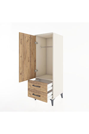 Hyperion Dolap Tek Raflı 2 Çekmeceli Tek Askılı 44x44x134 Aytaşı-Çam
