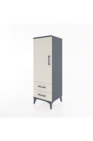 Hyperion Dolap Tek Raflı 2 Çekmeceli Tek Askılı 44x44x134 Antrasit-Aytaşı