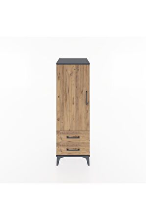 Hyperion Dolap Tek Raflı 2 Çekmeceli Tek Askılı 44x44x134 Antrasit-Çam