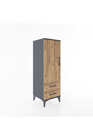 Hyperion Dolap Tek Raflı 2 Çekmeceli Tek Askılı 44x44x134 Antrasit-Çam