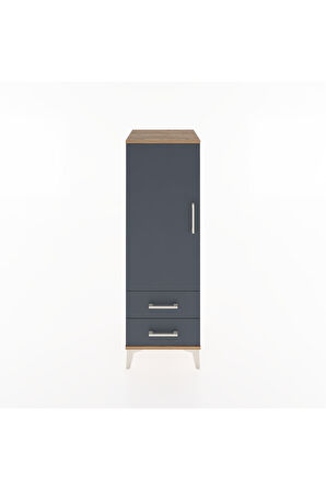 Hyperion Dolap Tek Raflı 2 Çekmeceli Tek Askılı 44x44x134 Çam-Antrasit
