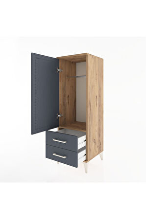 Hyperion Dolap Tek Raflı 2 Çekmeceli Tek Askılı 44x44x134 Çam-Antrasit